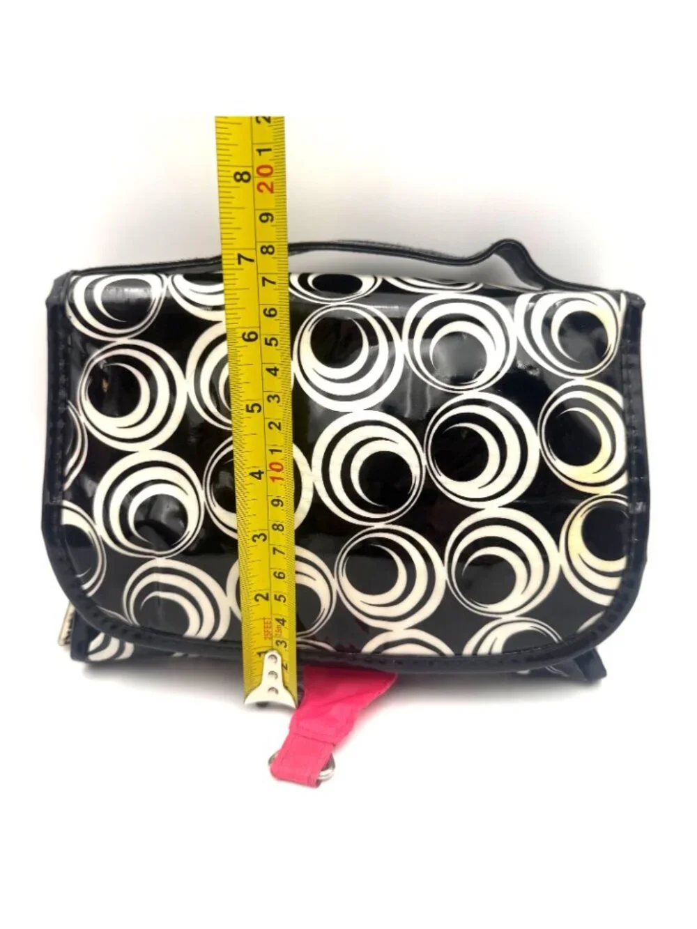 Scunci Hanging Travel Cosmetic Makeup Organizer Bag Black White Circle Print